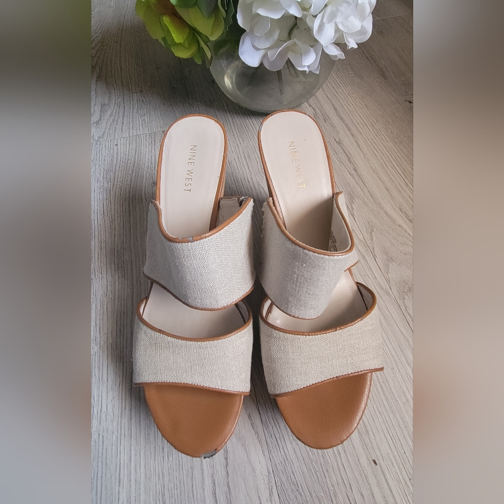 Nine West Larysa Linen & Cork Wedge, Size Women's 9.5 - Picture 3 of 12